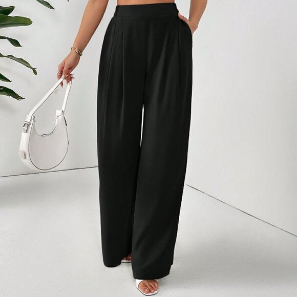 Black Casual Women's Solid Color Daily Basic Pants - Picture 1 of 6